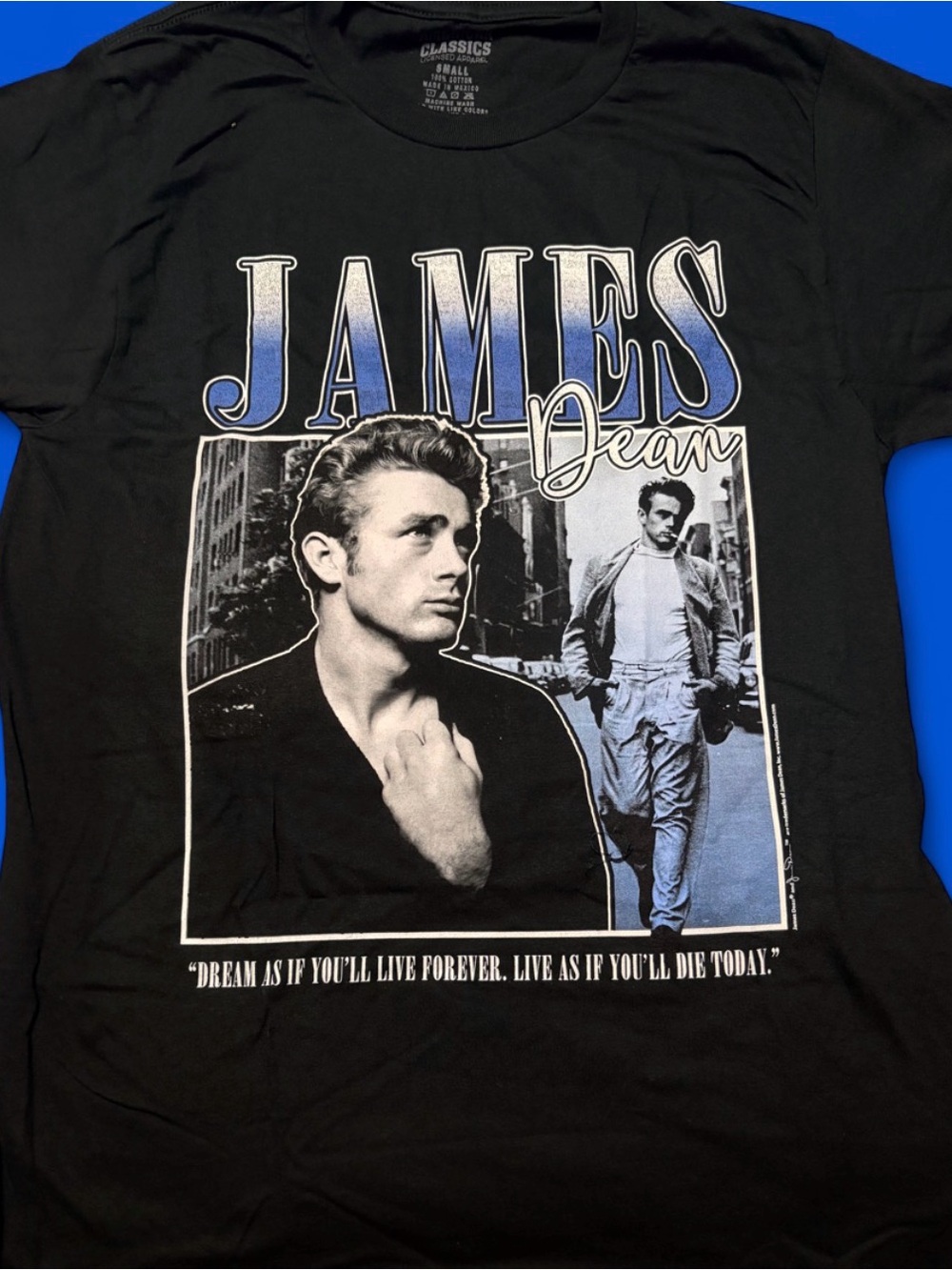 Classic James Dean Portrait Tee - Black with Blue Accents